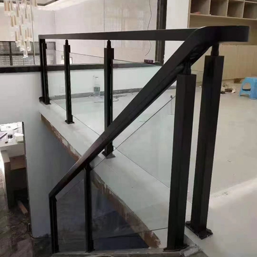 Black Style Glass Railing Deck Stair Column