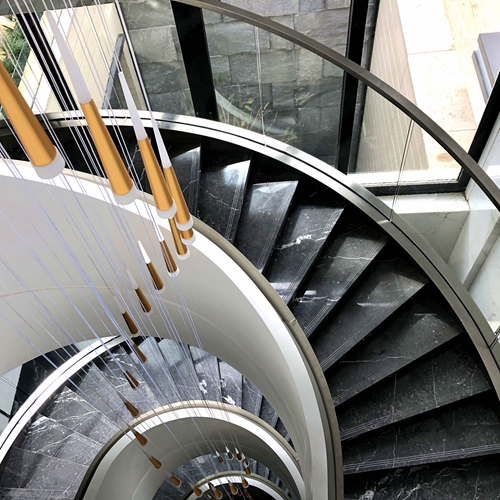 Rotating Curved Glass Railing Wooden Steps Stairs